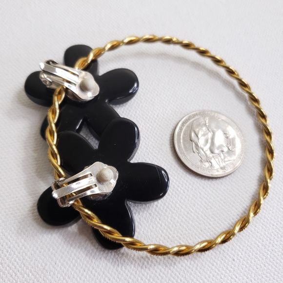 Black Flower Vintage Clip Earrings Large - Picture 5 of 11